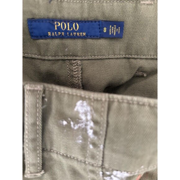 Polo Ralph Lauren sz 8 Pants Paint Splatter Cotton Button Fly Olive Green - Picture 11 of 15